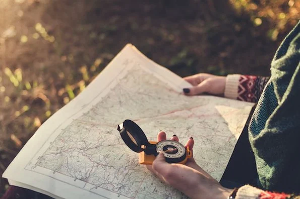 physical map and compass representing breadcrumb navigation