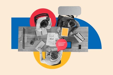 breakout session: image shows bird's eye view of people sitting at a table together working 