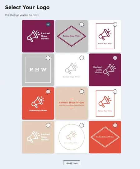 browsing the final logo suggestions in hubspot’s logo maker