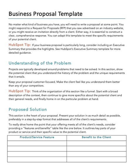 business proposal template from hubspot