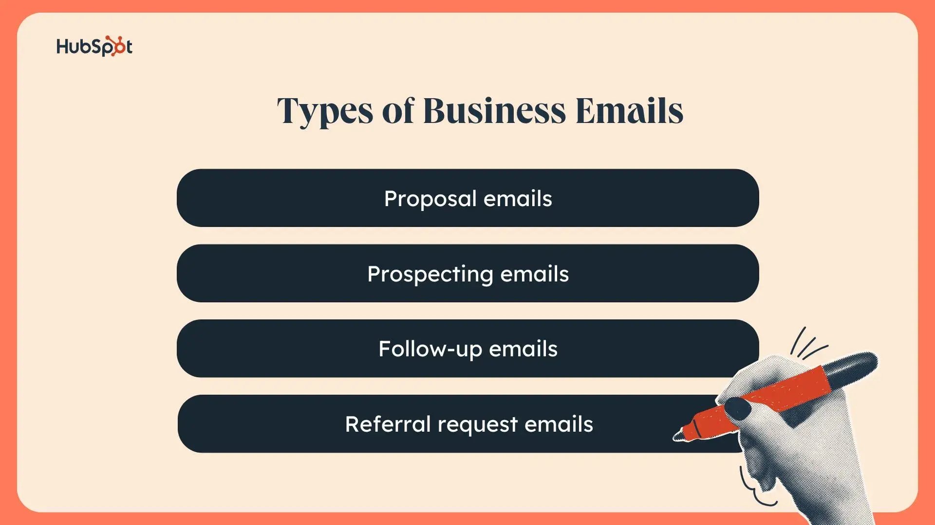 graphic listing the types of business emails 