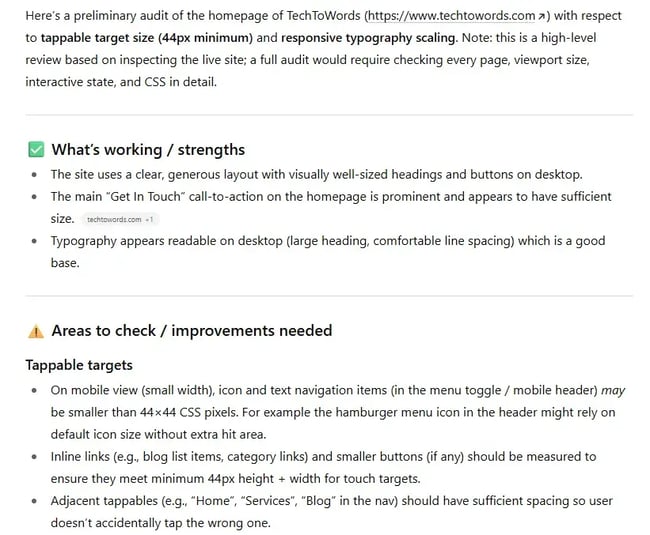 buttons and text accessibility audit, ai prompts for web developers