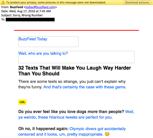 Beispiele herausragender E-Mail-Marketing-Kampagnen – BuzzFeed ohne Bilder