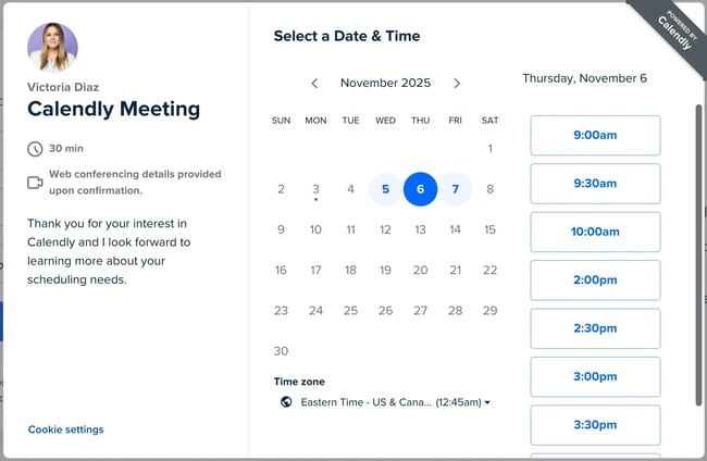 calendar form example, calendly