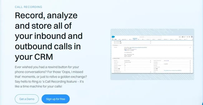 call recording software for small business, Image showing the website of Ring.io