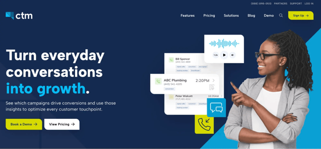 call recording software for small business, image showing the website of calltrackingmetrics