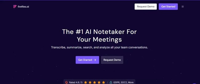 call recording software for small business, image showing the website of fireflies.ai