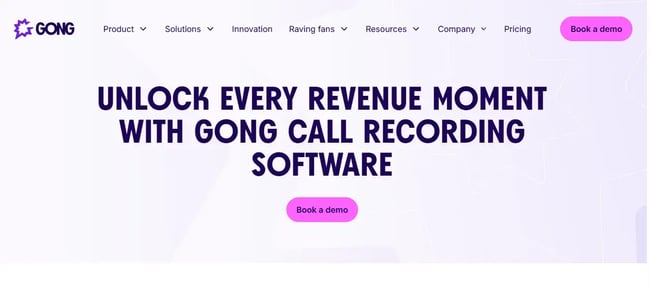 call recording software for small business, image showing the website of gong