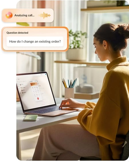 AI-powered call center software detecting customer question during support call with speech visualization