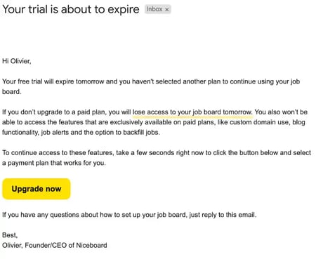 order cancellation email example from Niceboard