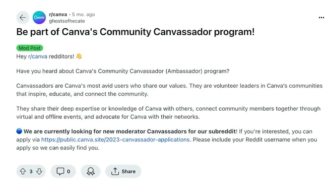 community management example: canva