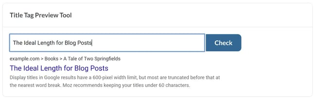 character count, title preview