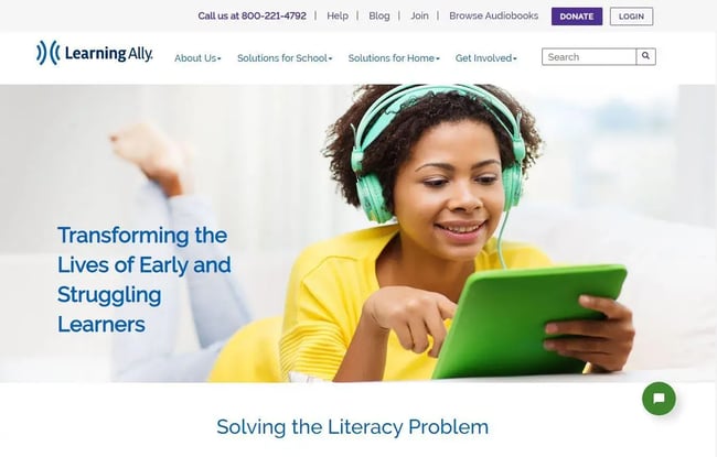 charity website design examples, Learning Ally