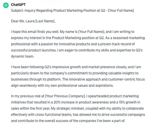 chatgpt marketing job email specific
