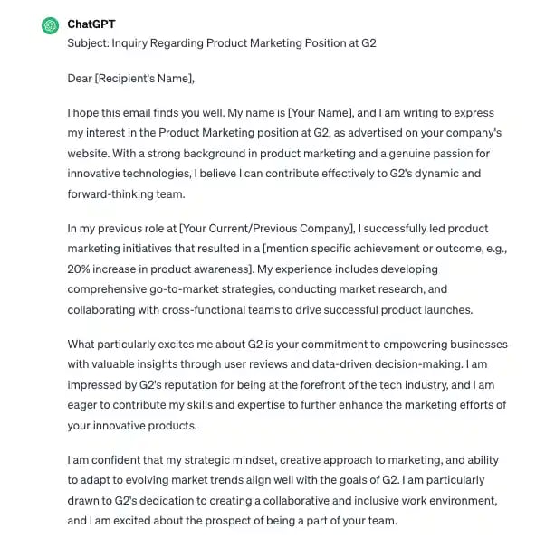 chatgpt marketing job email, long