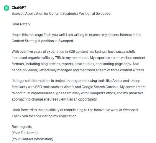 chatgpt marketing job email, longer