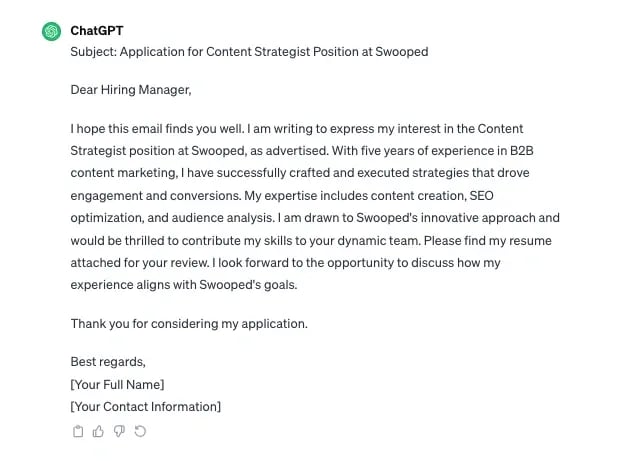 chatgpt marketing job email, short
