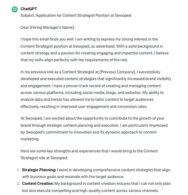 chatgpt marketing job email