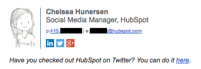 Exemplo de assinatura de e-mail profissional, por Chelsea Hunersen