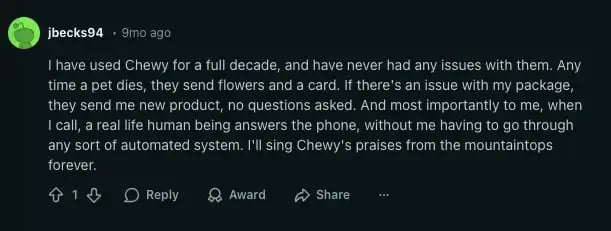 chewy customer service example reddit