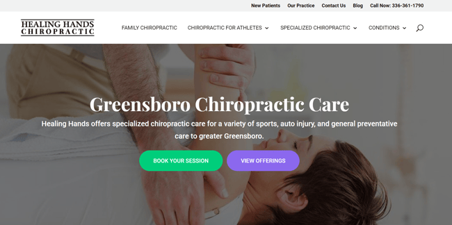 chiropractor website, healing hands