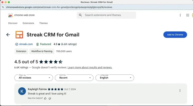 chrome extension of streak crm