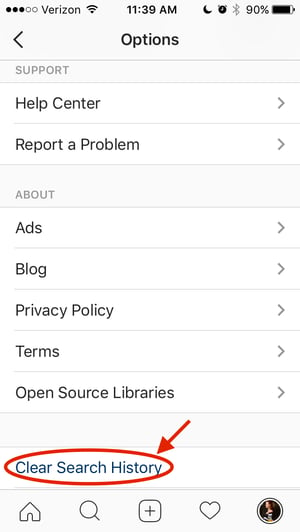 Opção para limpar o histórico de pesquisa do Instagram