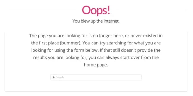 404 error page example from the website moxie design