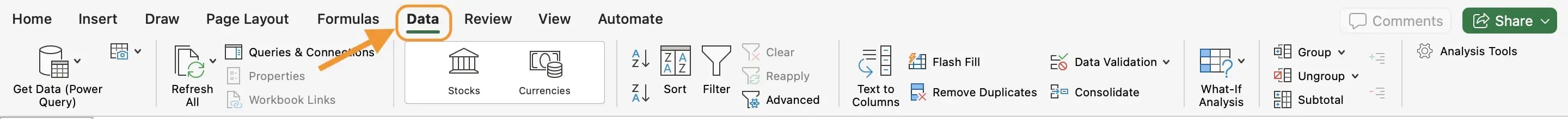 click on data tab