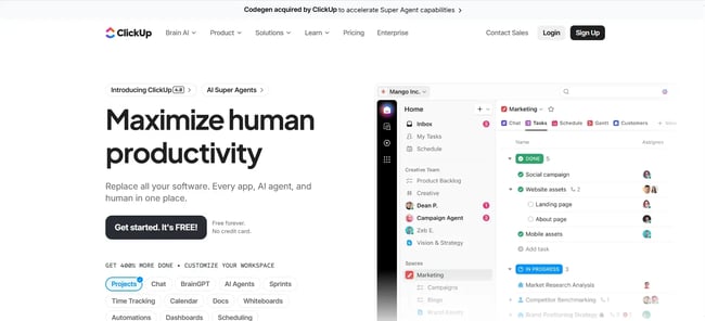 clickup landing page, ai tools for b2b marketing