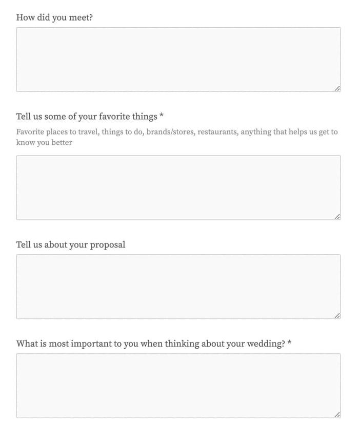 client intake form example, wedding planning service