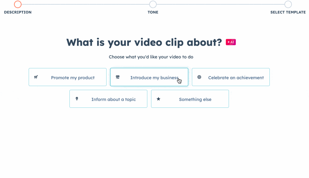 Animated Preview of Clip Creator Product and tone of voice description