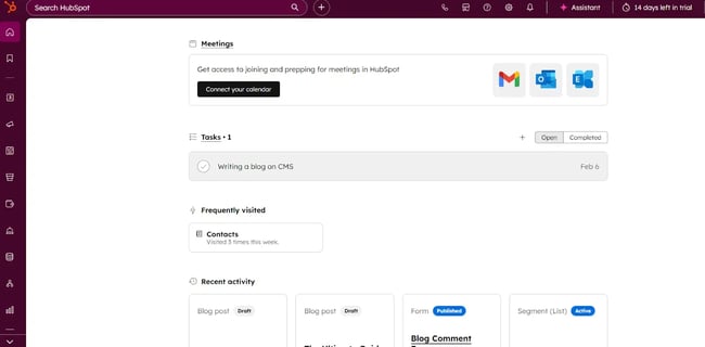 cms features - HubSpot Content Hub dashboard