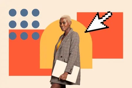 woman looks at cms functionality for her site 