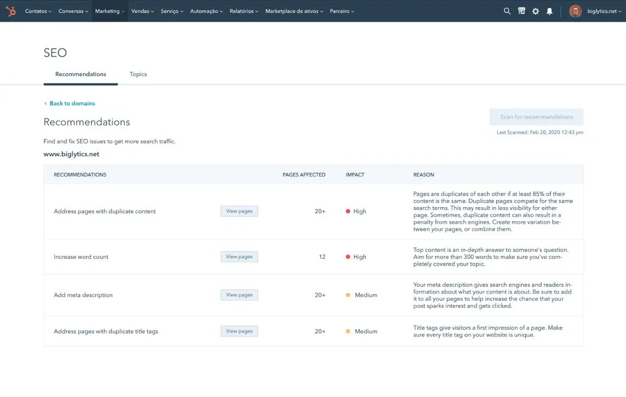 Use Huspot SEO software to get actionable seo recommendations for nonprofits