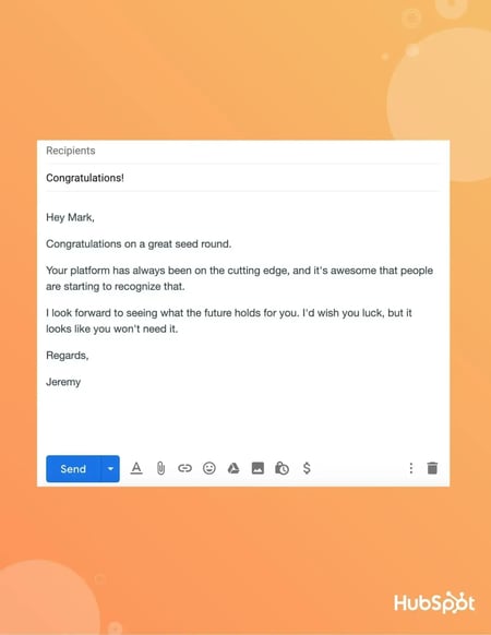 cold outreach email example congratulating lead