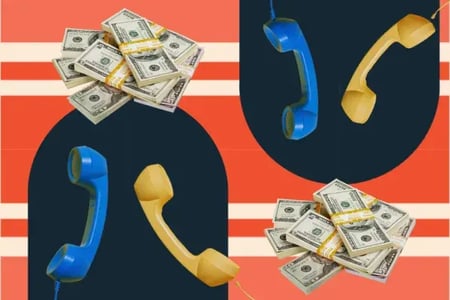 phones and money stacks placed across from each other