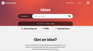 community management example, Spotify Ideas homepage