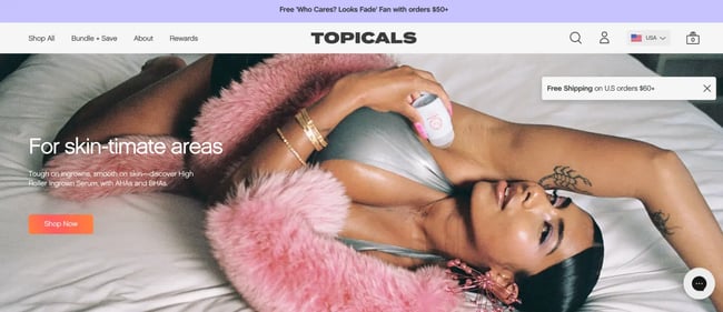 community management example, Topicals homepage