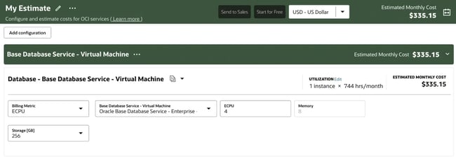 configure and estimate costs for oci services — oracle aiaas
