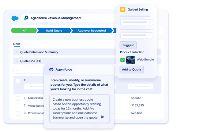 configure price quote software from salesforce showing agentforce revenue management quote building