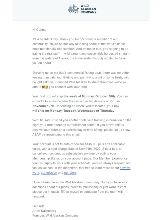Confirmation Email Examples - Wild Alaskan Company