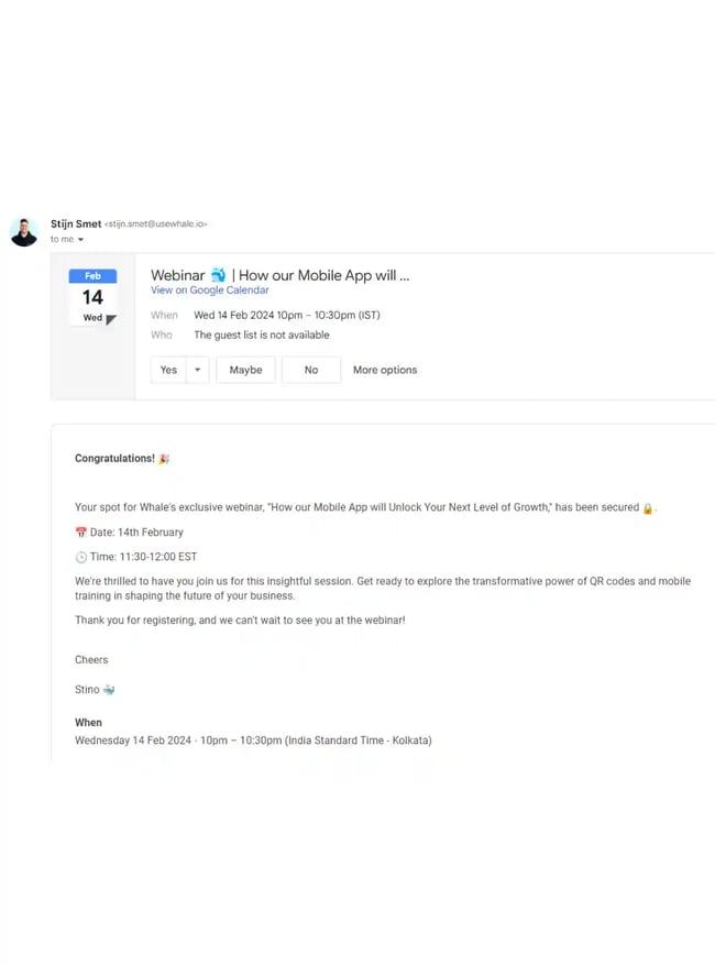 Confirmation Email Examples - Whale