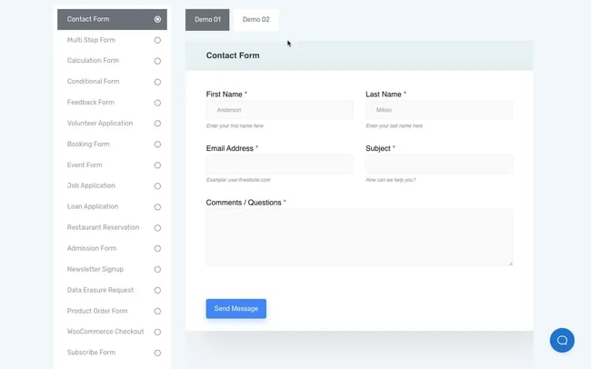 metform contact form plugin