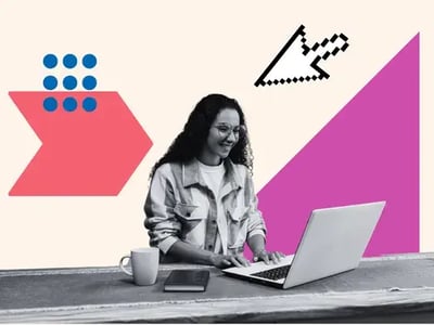 Woman looks up content experience platform on her laptop