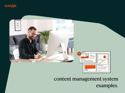 Man looking at content management system examples on his computer