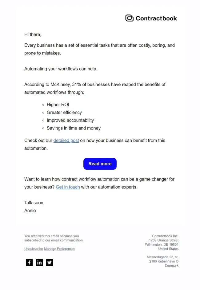 Contractbook drip campaign first email