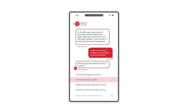 An example of conversational AI for customer service for guest management.