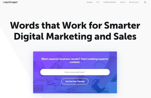 copyblogger squeeze page for free training