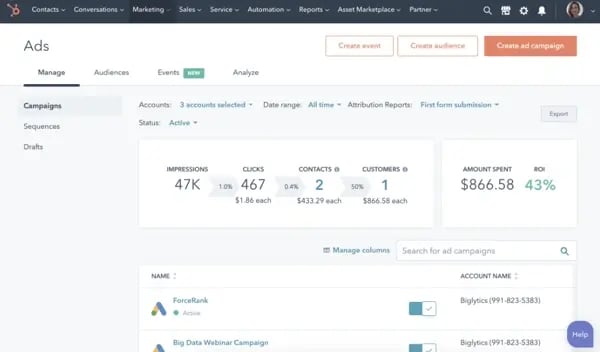 CPM software: hubspot ads software